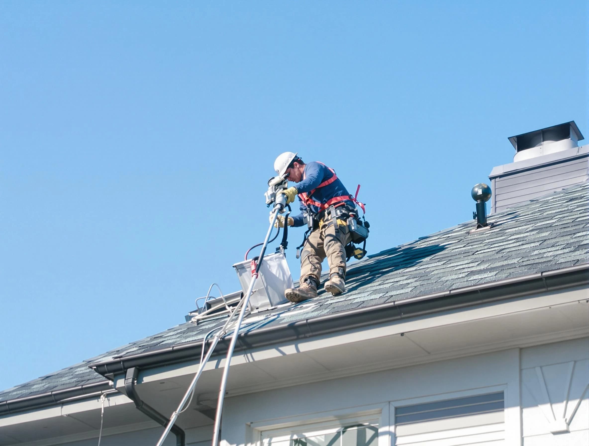 Holladay Dryer Vent Cleaning certified technician cleaning a roof-mounted dryer vent system in Holladay