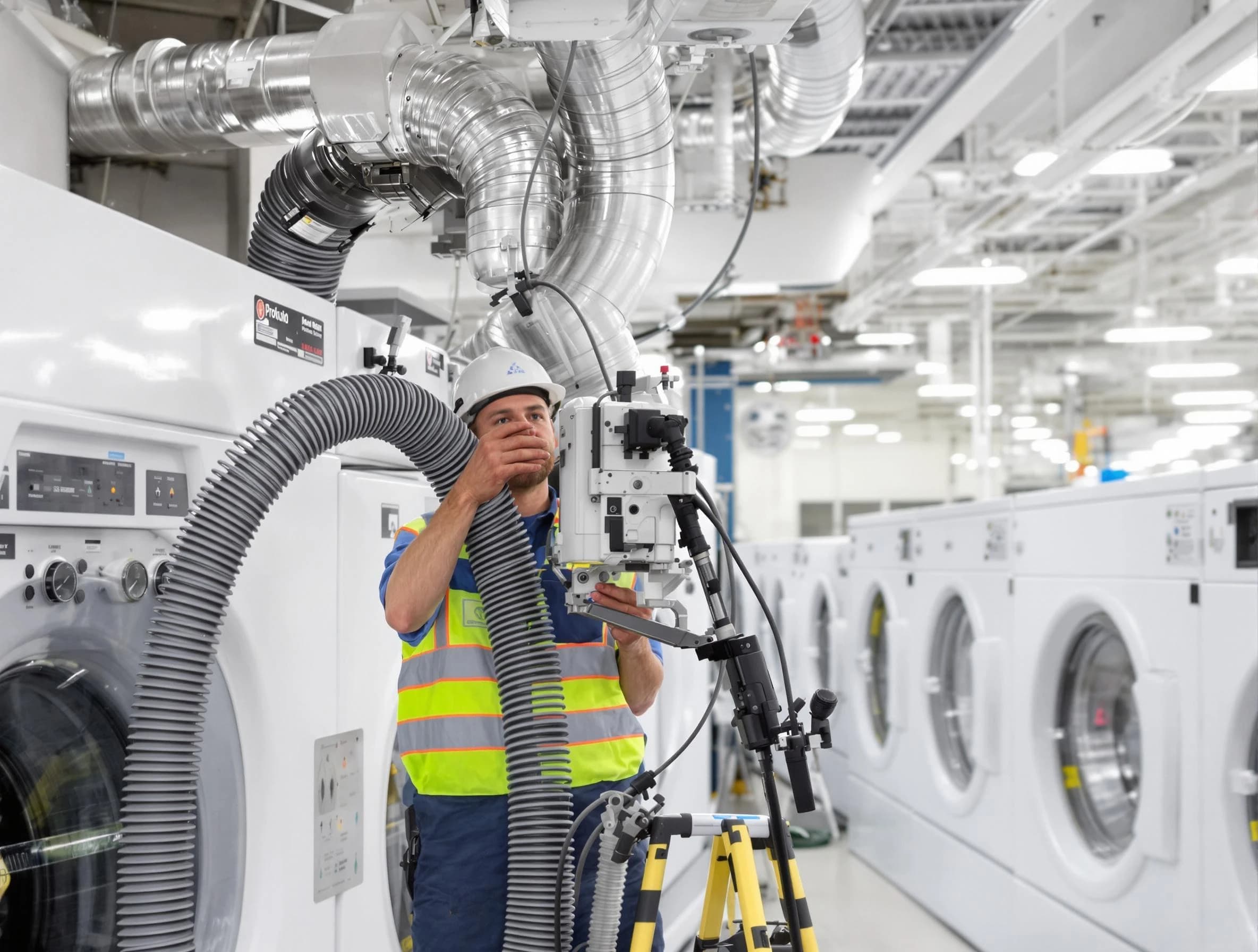 Holladay Dryer Vent Cleaning team performing commercial-grade dryer vent cleaning at a business facility in Holladay