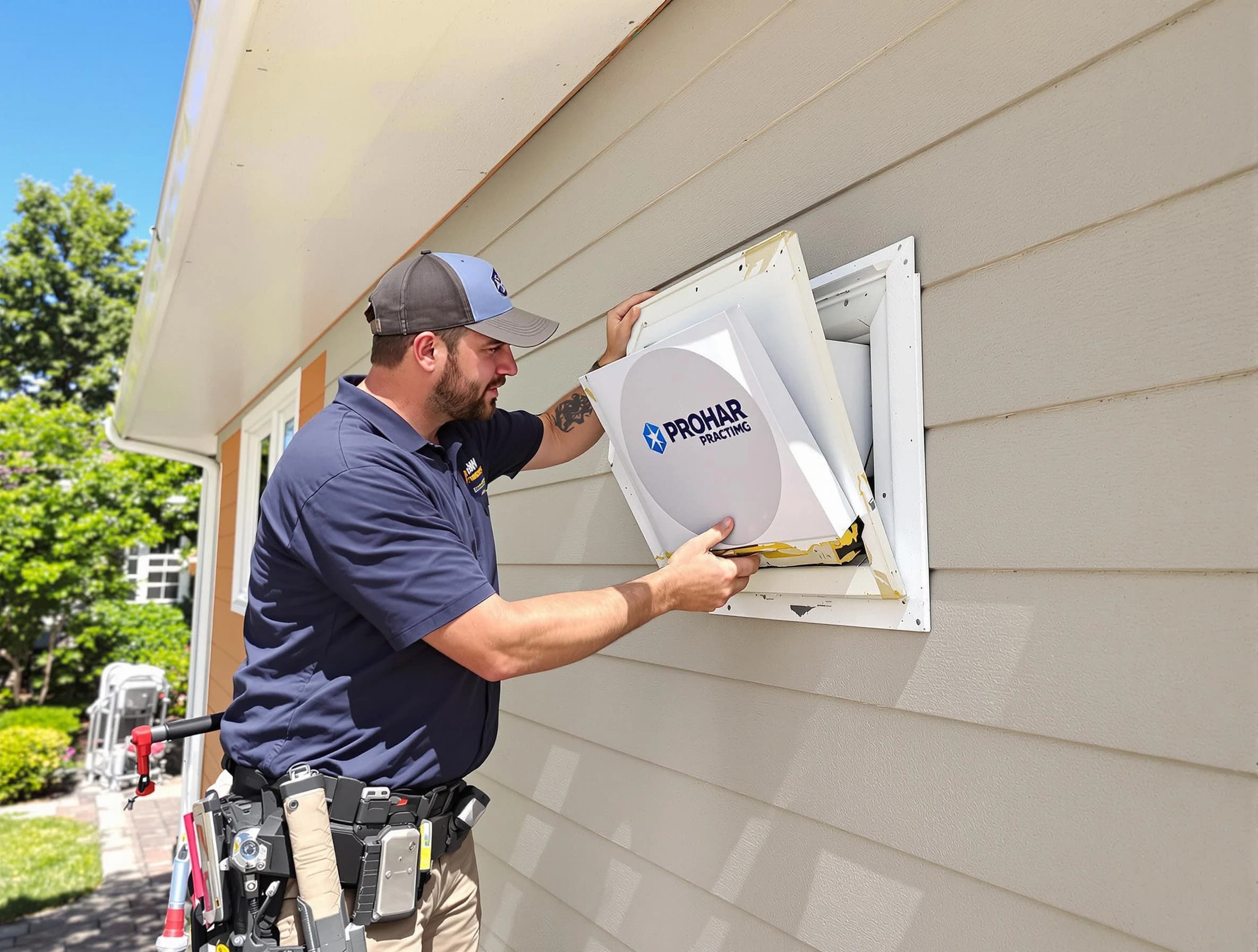 Holladay Dryer Vent Cleaning technician installing a new protective dryer vent cover on a home in Holladay