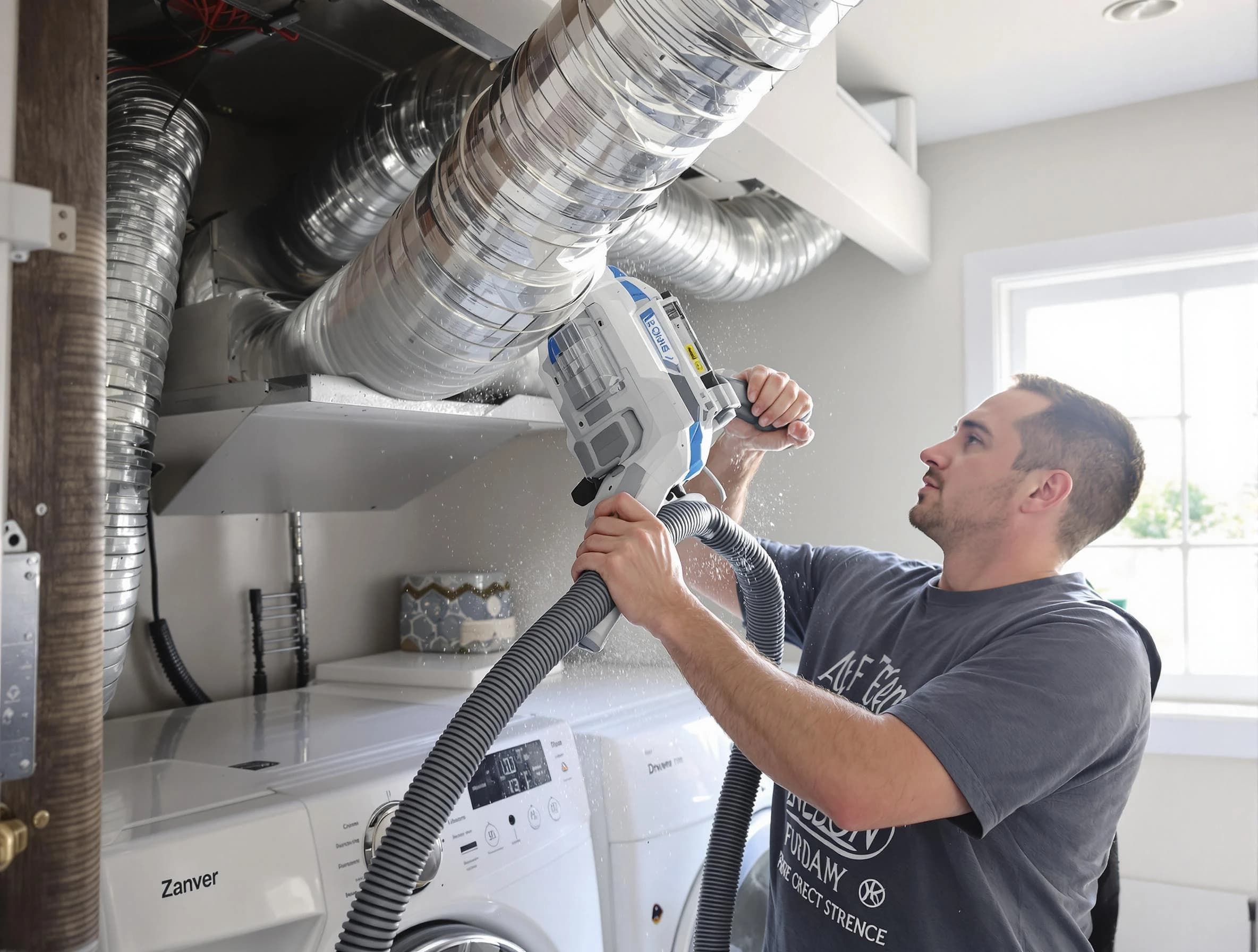 Holladay Dryer Vent Cleaning specialist cleaning deep within a dryer vent duct system in Holladay