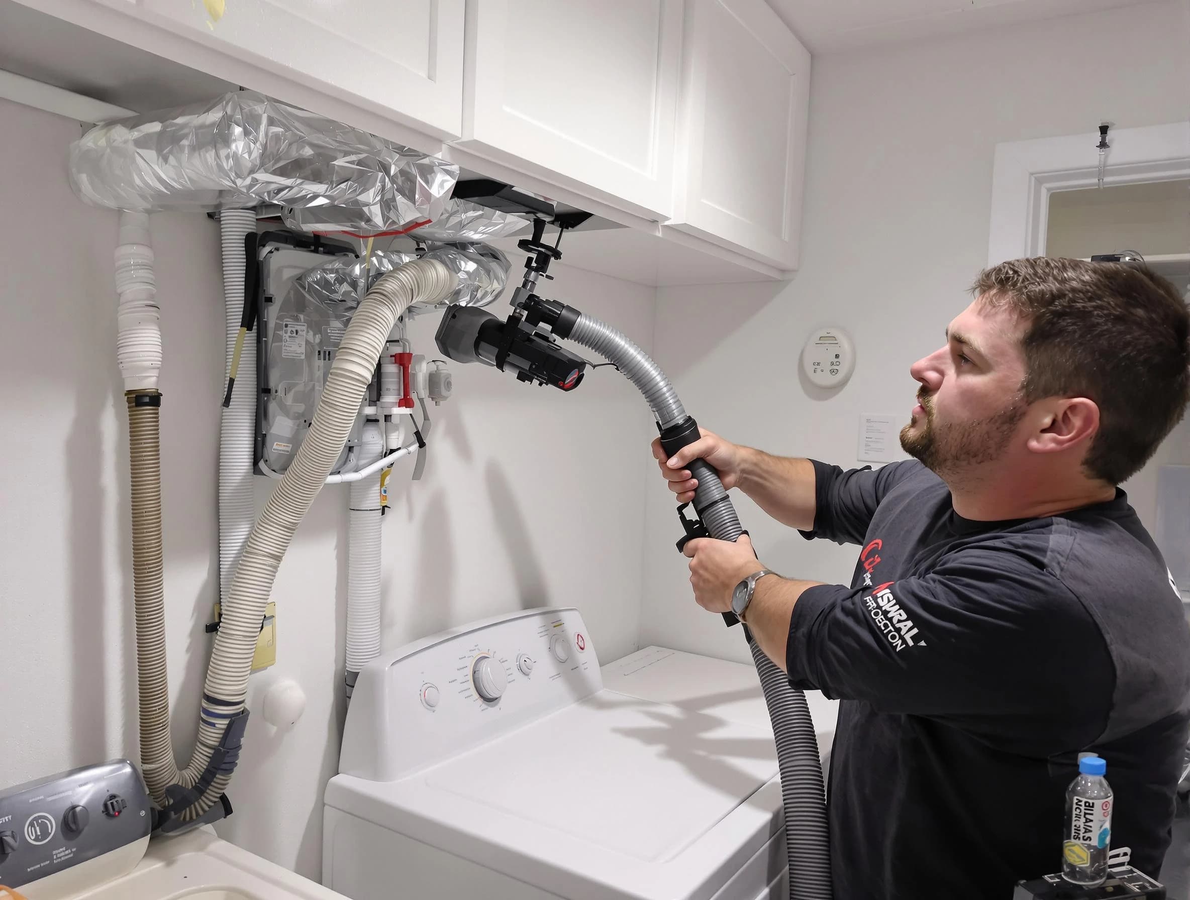 Holladay Dryer Vent Cleaning certified technician performing safety-focused gas dryer vent cleaning in Holladay
