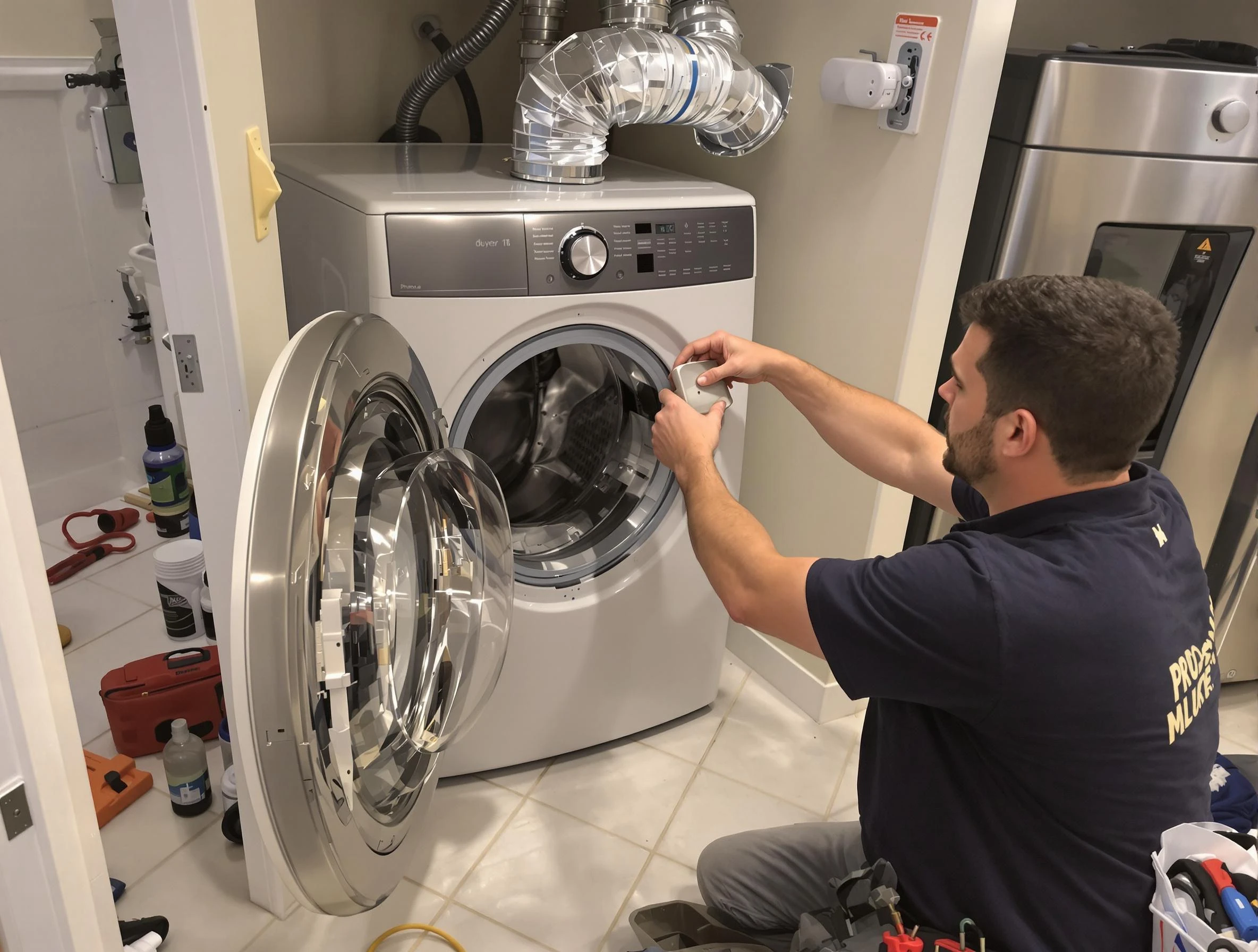 Holladay Dryer Vent Cleaning technician performing precise dryer vent hose installation in Holladay